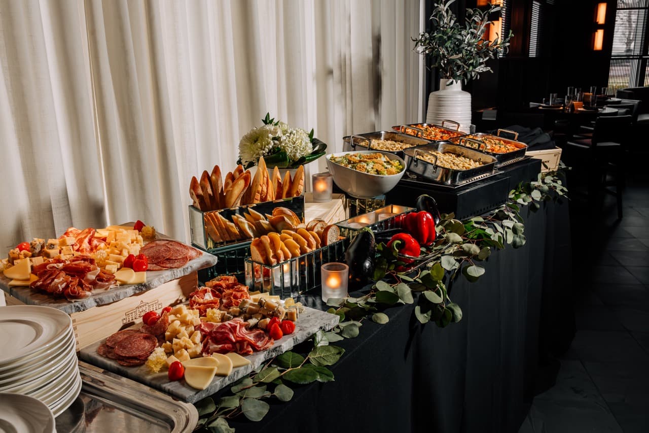 A pasta station at the Meta Apex Center, a premier event venue in Las Vegas