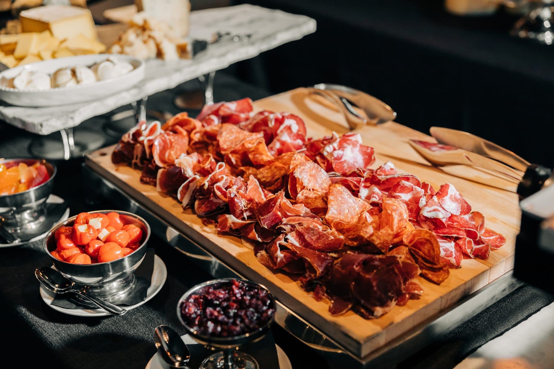 A charcuterie station at the Meta Apex Center, a premier event venue in Las Vegas